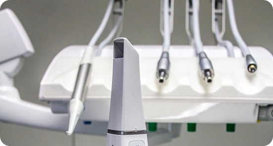 Close-up of modern dental tools and handpieces