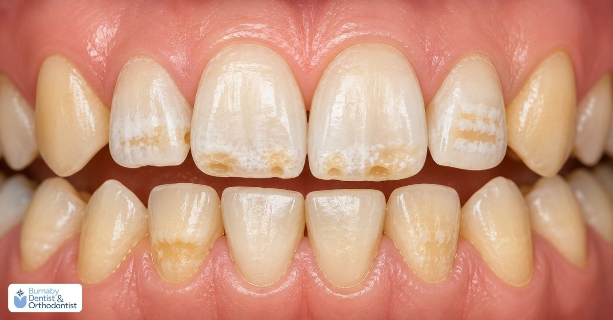 Are “Soft Teeth” Real? Facts About Genetic Enamel Issues and Cavities Illustration of teeth affected by amelogenesis imperfecta showing weak or poorly developed enamel with discoloration, uneven surfaces, and enamel wear.
