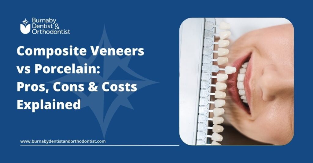 Porcelain and composite veneers comparison for cosmetic dental treatment.