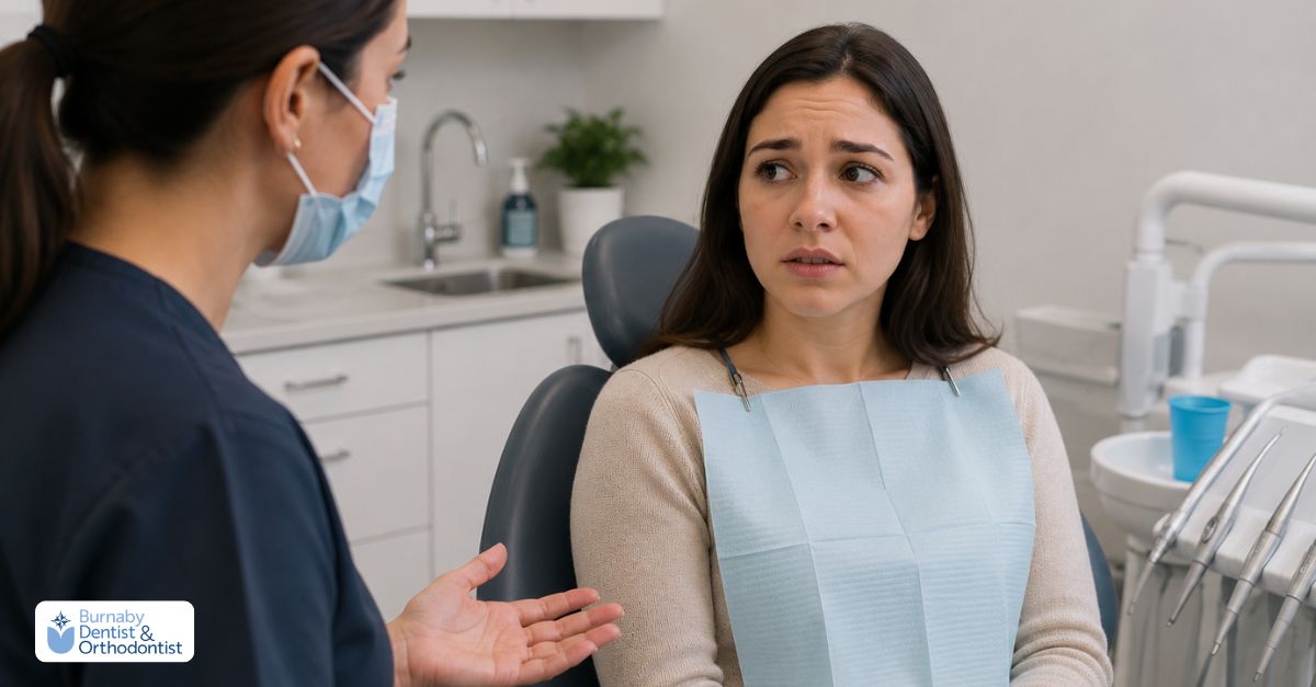 Illustration of a nervous dental patient showing signs of dental anxiety before treatment