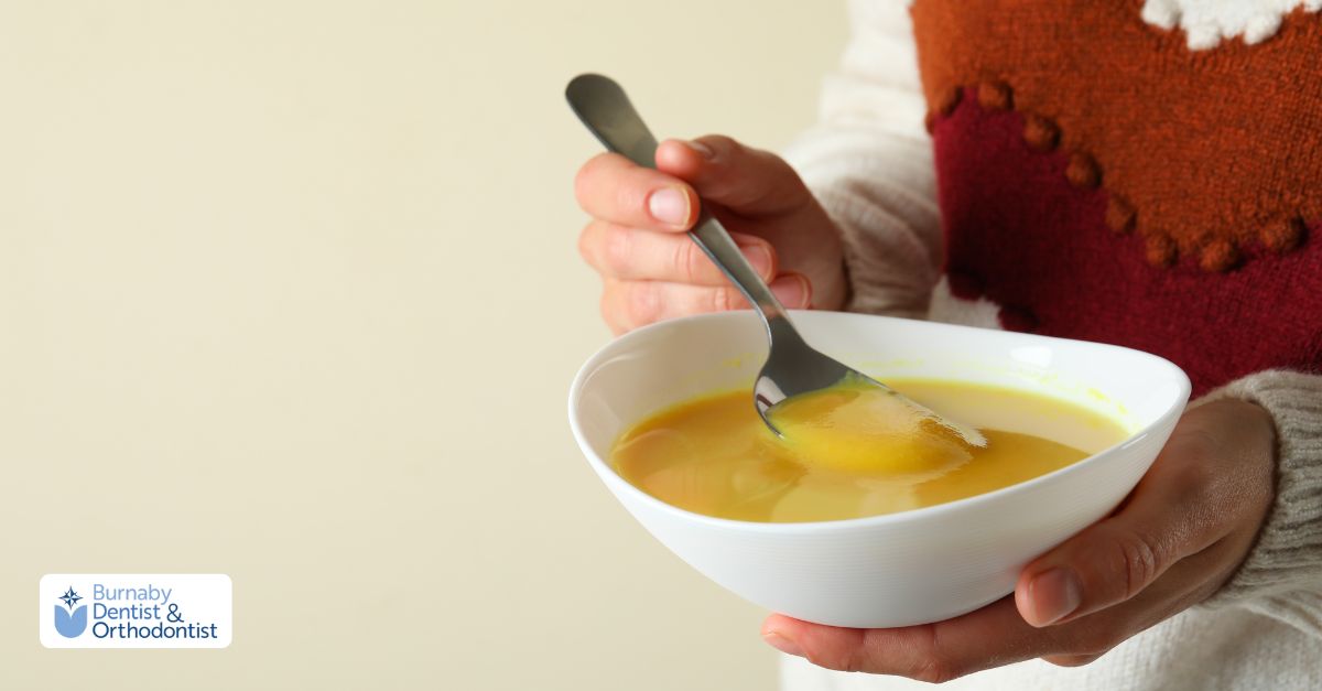 Close up of a bowl of soup