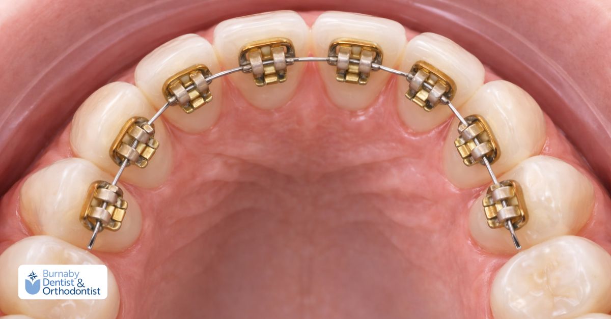 Lingual braces placed behind teeth for hidden orthodontic treatment