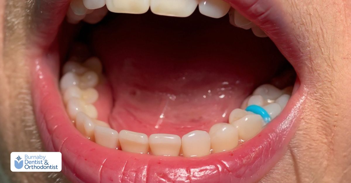  A woman with braces, highlighting her orthodontic spacers